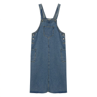 牛仔背带裙女2021新款连衣裙宽松大码学生减龄中长款过膝遮胯裙子 蓝色 S码[建议80-90斤]