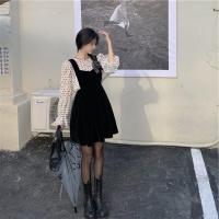 大码女装胖mm心机连衣裙秋冬气质法式复古丝绒背带裙修身显瘦短裙 吊带裙 XL加大码(建议120~140斤)