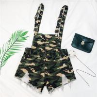 牛仔背带裤女 2019夏季新品韩版单排扣破洞毛边高腰连体裤短裤 迷彩 2XL