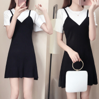 155小矮个子连衣裙春夏搭配150cm娇小女装145显高xs背带裙洋气150 黑色(假两件) M[建议90-105斤]