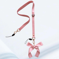 拍3免1斜挎背带手机挂绳通用款手机壳挂脖长绳可调节潮牌蝴蝶结加长女生包包备用背带可单肩相机挂绳日韩个性 胭粉色(拍3免1