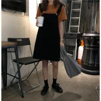 2021夏装新款大码胖mm小清新牛仔背带裙女短裙显瘦百搭吊带连衣裙 黑色 XL码[120-135斤]
