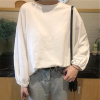 春秋打底修身长袖小衫女上衣 搭配牛仔背带裤子的秋衣内搭外穿T恤 白色 M