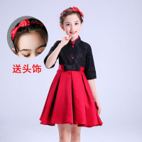 六一儿童演出服装女中小学生背带裤表演服儿童合唱服主持诗歌朗诵 黑色蕾丝连衣裙 偏小一码 100cm