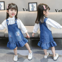 2020女童童装宝宝01.2.3岁儿童裙夏牛仔裙背带裙春秋季连衣裙套装 套装裙小兔花花+白衬衣 80cm