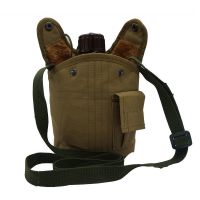 军训迷彩背带式大容量水壶户外运动登山旅游老式怀旧铝制水壶 军标水壶加长毛绒包 1.2L