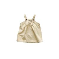 新款0-3岁女童背带裙套装韩版女宝长袖套裙洋气两件套女童连衣裙 杏色小熊裙子 66cm