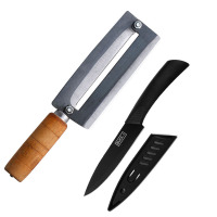 削甘蔗皮的刀不锈钢切菠萝刀神器商用水果刨皮刀刮皮专用型削皮器 大号甘蔗刀+黑刃水果刀[带套]