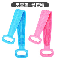 硅胶搓澡巾男女强力搓背搓泥搓灰神器长条后背洗澡双面家用沐浴巾 家庭装【天空蓝+曼巴粉】
