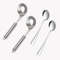 304不锈钢挤丸子神器肉丸模具自制鱼丸虾滑厨房家用压丸子制作器 2个肉勺+2个圆勺