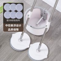 旋转拖把杆通用免手洗家用甩干地拖一拖净懒人神器干湿两用墩布桶 [悬浮技术]米白色(悬浮桶+双杆+6拖布)