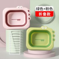 婴儿洗脸盆可折叠宝宝儿童洗屁屁盆用品新生儿面盆加厚3个装2可挂 (小鳄鱼款无标签)2个装绿+粉 可折叠(有区分标签)