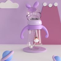 新生婴儿奶瓶防摔宽口径宝宝用品硅胶鸭嘴断奶防胀气吸管ppsu奶瓶 300ML玫瑰紫兔子【6-12个月】 豪华套装【九件套