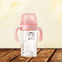 奶瓶ppsu宽口径大宝宝防胀气耐摔新生婴幼儿吸管杯硅胶鸭嘴杯 270ML浅粉小金牛 质朴无华[九件套+两个奶嘴+咬咬袋]