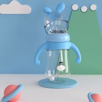 宝宝奶瓶新生婴儿ppsu宽口径耐摔防胀气带手柄鸭嘴喝水吸管喝奶瓶 300ml梦幻蓝 兔耳小牛一体奶嘴L 标配+三用奶嘴+