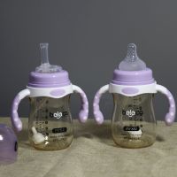 奶瓶ppsu耐摔宽口径大宝宝带吸管硅胶奶嘴防摔新生儿宝宝用品奶瓶 紫 奶瓶+紫水杯 180ML