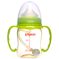 婴幼儿宽口径奶瓶防摔新生儿宝宝PPSU塑料奶瓶160/240ml 绿色 240ML(带M奶嘴)+手柄+吸管