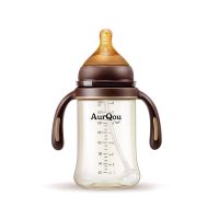 奶瓶防摔PPSU防胀气仿母乳宽口径宝宝新生婴儿吸管把手防呛奶奶瓶 纳米棕240ml 一瓶三用+原装奶嘴1个