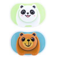 单/2个装 配防掉链 新生婴儿硅胶安抚安睡奶嘴宝宝安慰奶嘴带盖 兰+绿-圆+扁+防掉链1条