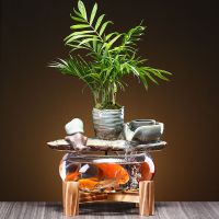 外贸小型鱼缸自动流水转运生财桌面喷泉创意摆件开业送礼 石墨流水（低头蜗牛）-不带植物