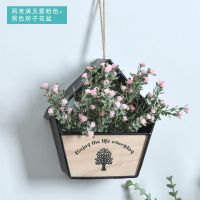 墙面墙壁遮挡挂件创意挂墙的小饰品花篮壁挂植物花盆墙上装饰花草 两束满天星粉色+黑色房屋花盆