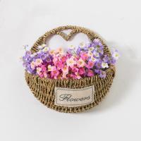 墙面装饰田园风墙上悬挂花篮花盆壁挂仿真花墙饰卧室客厅假花挂墙 大号+粉色紫色丁玲花各三束 14#