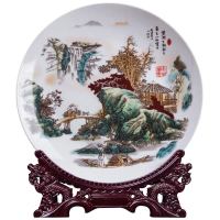 景德镇陶瓷器装饰品盘客厅家居工艺品中式电视柜玄关酒柜饰品摆件 大号直35厘米碧涧山水