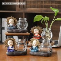 创意水培器皿花盆透明花瓶花器玻璃绿萝水养植物容器桌面卡通摆件 琴棋书画[四件套]