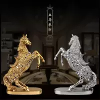 酒柜装饰品摆件工艺品办公室客厅现代卧室室内创意骏马摆设礼物男 立马发财(金)+立马发财(银)