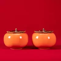 柿子烟灰缸陶瓷创意个性时尚防风大号卧室客厅摆件带盖办公室家用 大号好柿成双(柿子2个带盖)