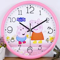 静音挂钟客厅卧室钟表现代时尚石英钟表卡通时钟简约创意挂表 34cm粉佩奇