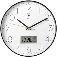 家用装饰墙上挂钟石英钟家用墙上时钟钟表客厅高档钟表挂钟 耀目黑带液显 16英寸(直径约40.5cm)