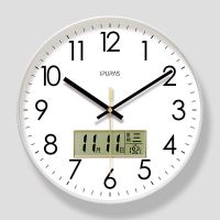 静音日历温度挂钟客厅石英钟表挂表大气简约时钟现代创意家用钟表 白色款 (日历+温度+星期显示) 14寸白框(直径35.5
