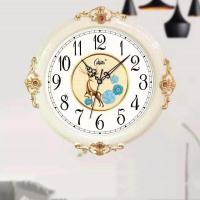 静音欧式钟表挂钟客厅卧室时尚创意大挂表现代石英钟表38CM 白金纹鹿
