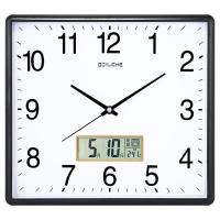 北厅静音大挂钟方形日历石英钟钟表简约时尚家用钟 果时方形黑色日历款 33*34厘米