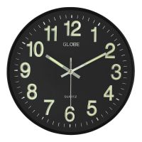 夜光挂钟静音钟表客厅时钟卧室挂表时尚挂钟木纹挂钟经典时钟 黑盘黑框(增强版夜光)30.5cm