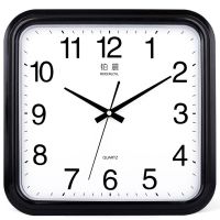 方形挂钟客厅卧室钟表静音简约日历时钟大号时尚万年历石英钟 方形黑色 14英寸【34cm】