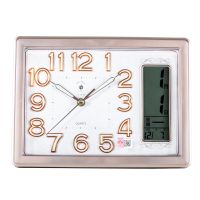 挂钟温度日历台钟静音时钟家用钟表办公挂表客厅电子石英钟 夜光日历款 30*22.5厘米043木纹色