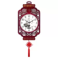 新中式艺术静音挂钟客厅时钟家用挂表个性壁挂装饰钟表 中式红木方形
