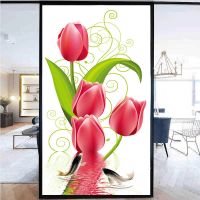 玻璃贴纸窗户防晒透光不透明卧室中式荷花磨砂玻璃贴膜免胶防偷窥 01 80-200