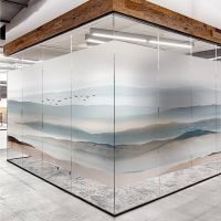 新中式山水办公室励志推拉门客厅免胶喷水静电磨砂玻璃贴 01款排版联系客服 80*120