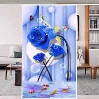 玻璃贴纸静电无胶磨砂贴膜透光不透明客厅卧室卫生间窗花贴中式花 蓝色妖姬 需定制尺寸请联系客服 忽乱拍