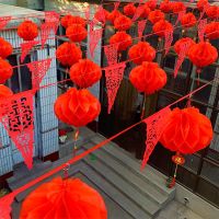 结婚装饰千禧良缘旗三角串旗户外旗婚庆彩旗节庆布置灯笼拉花吊旗 90米镂空喜字+150个25#灯笼