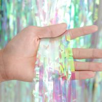 雨丝帘万圣节圣诞节流苏彩条背景墙彩带舞台装饰生日派对场景布置 透明七彩 宽度1米高度4米