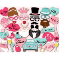 网红ins婚礼拍照道具派对新娘伴娘户外创意手持结婚婚纱拍照神器 婚礼36件套(DIY粘木棒)