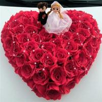 新款婚车装饰配件车头花盘小熊副车花车拉花布置用品婚礼车队 高度仿真玫瑰花盘带人偶(60CM)