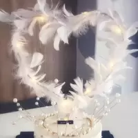 天使翅膀爱心羽毛生日蛋糕装饰烘焙用品蛋糕点缀生日蛋糕羽毛摆件 白色爱心百变20个