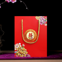 创意中国风结婚喜糖袋子2019中式喜糖盒伴手礼手提袋子回礼袋批发 大红-金牡丹+金股绳 中号(20个装)17*21*8c