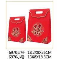 节庆婚庆用品 回礼手提袋喜糖盒子结婚满月做寿乔迁回礼手提袋子 烫金红卡喜 大号(20个)