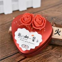 10个装婚礼喜糖盒子DIY欧式铁盒心形小礼盒糖果盒马口铁结婚糖盒 [DIY红色玫瑰花] 中号[10个装]
